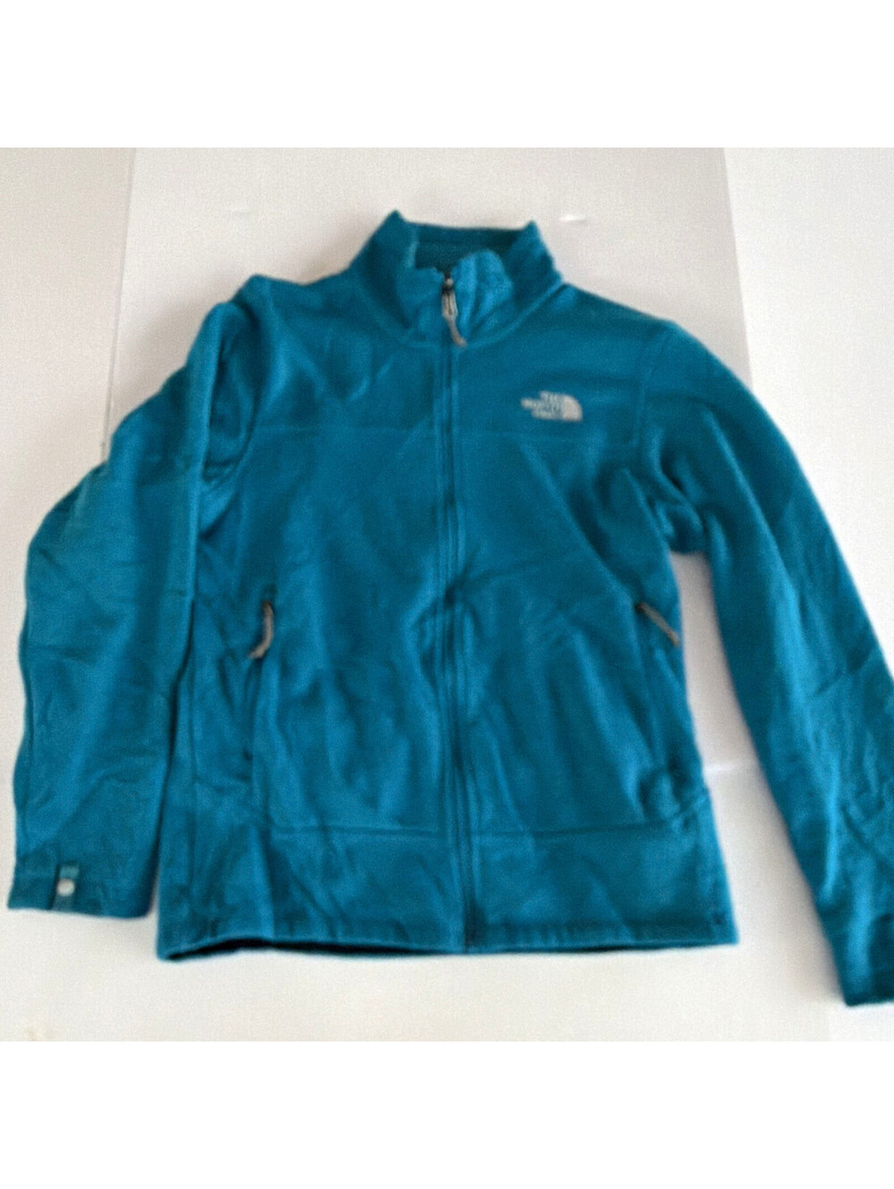 The North Face Men's Blue Solid Full Zip Logo Fleece Jacket Pockets Size S
